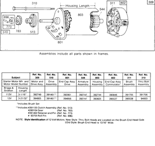 Electric Starter, Chart Diagram and Parts List for 195452-0658-XX  Briggs and Stratton Engine